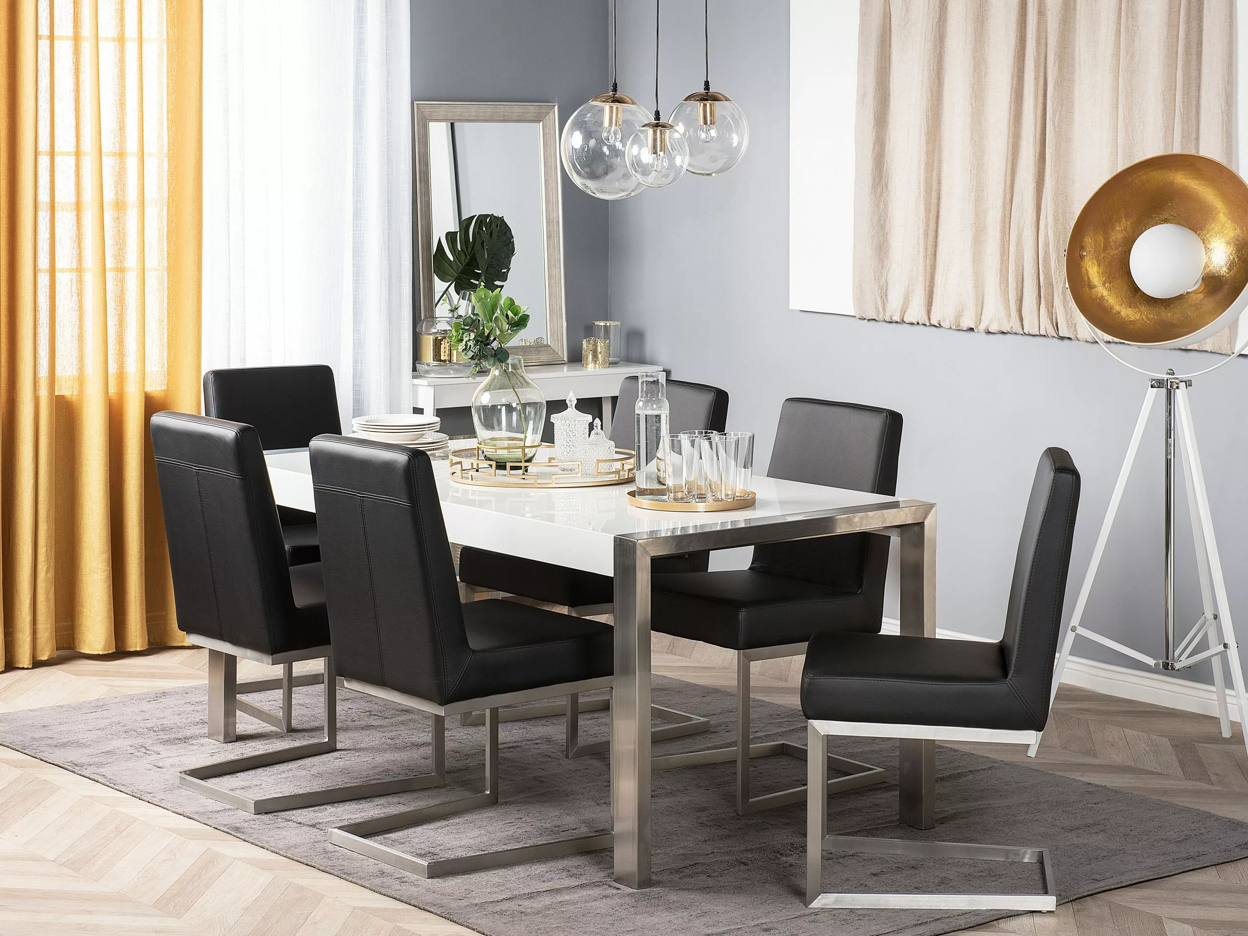 Beliani Mesa De Comedor Blanco/plateado 220 X 90 Cm ARCTIC I - Imagen 2
