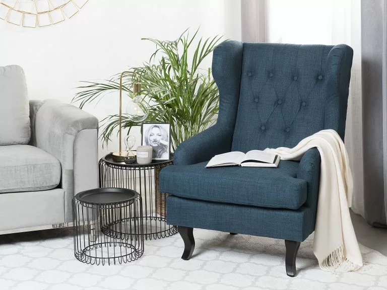 Beliani Sillón De Poliéster Azul Oscuro/negro ALTA - Imagen 2