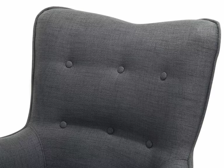 Beliani Sillón Tapizado Con Reposapiés Gris Oscuro VEJLE - Imagen 5