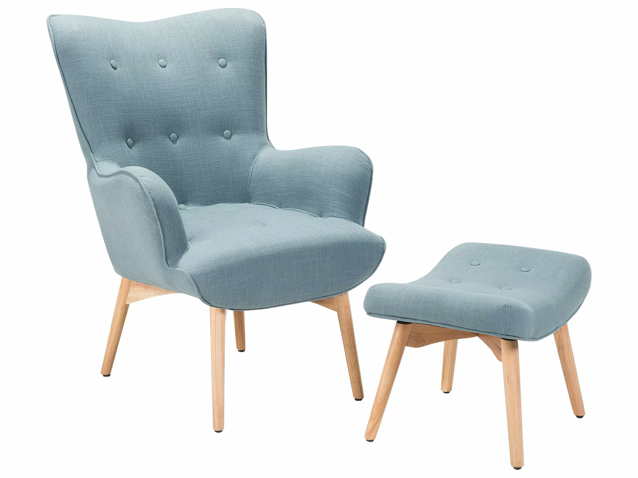 Beliani Sillón Tapizado Con Reposapiés En Azul VEJLE 1 Beliani Sillón Tapizado Con Reposapiés En Azul VEJLE