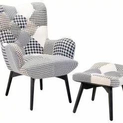 Beliani Sillón Tapizado Con Reposapiés Blanco/negro VEJLE