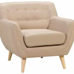 Beliani Sillón De Poliéster Beige Arena/madera Clara MOTALA