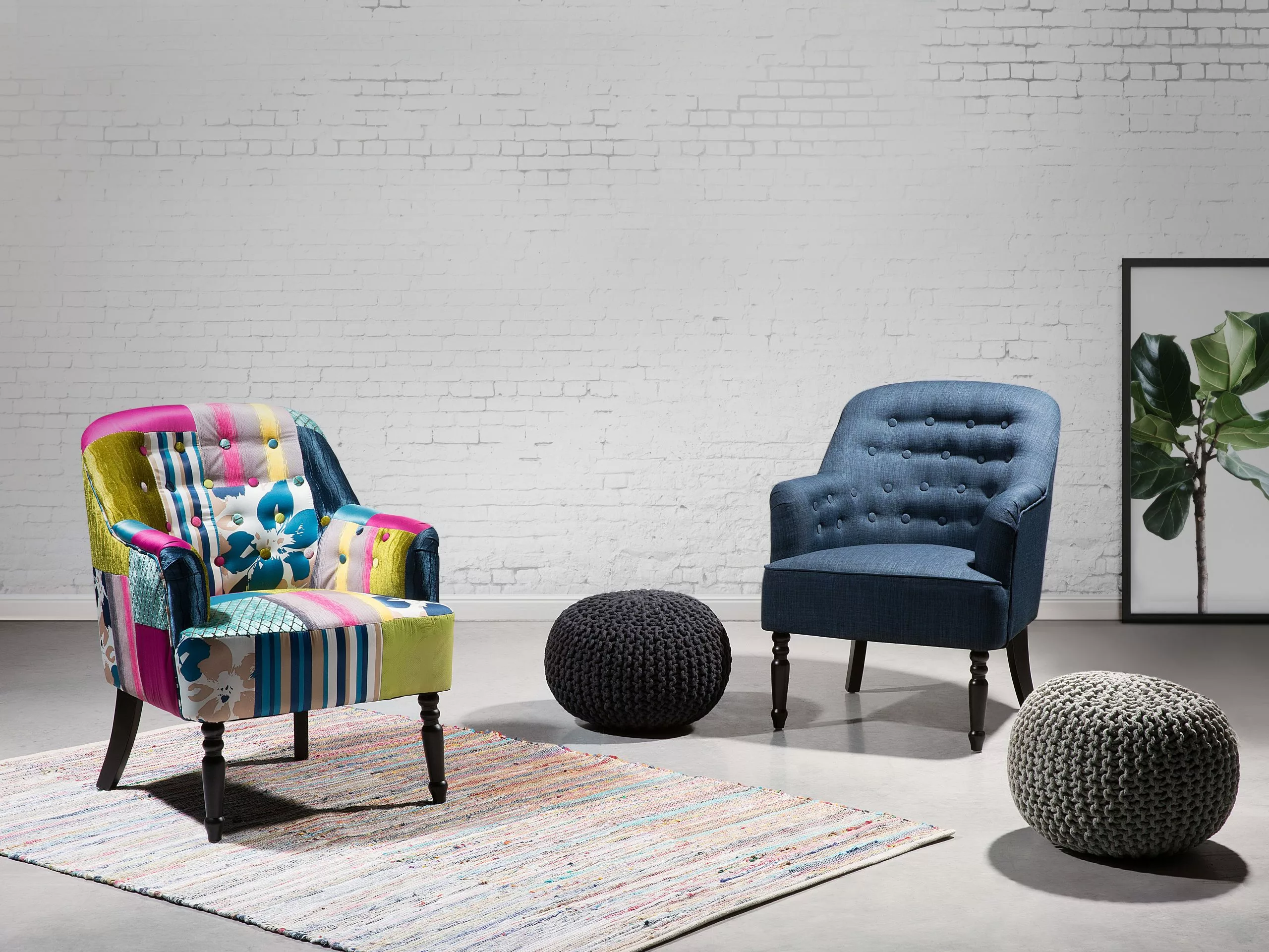 Beliani Sillón Patchwork Azul MANDAL - Imagen 2