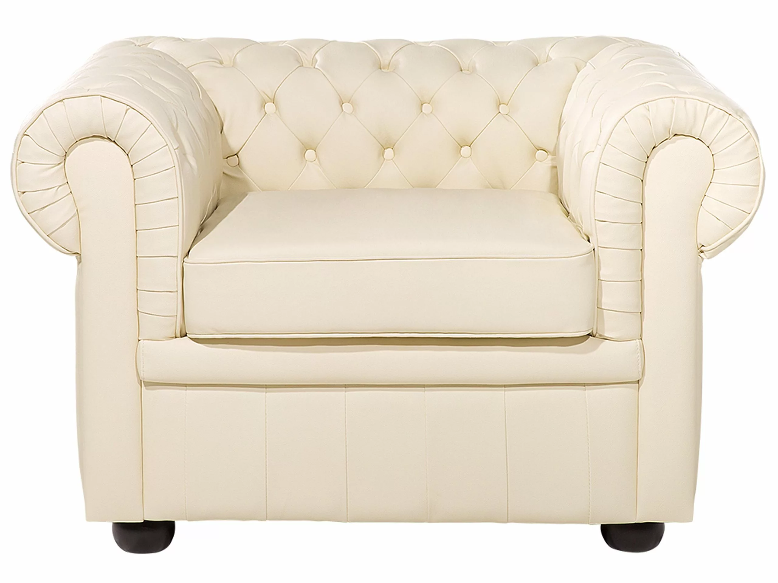 Beliani Sillón En Piel Color Crema CHESTERFIELD - Imagen 3