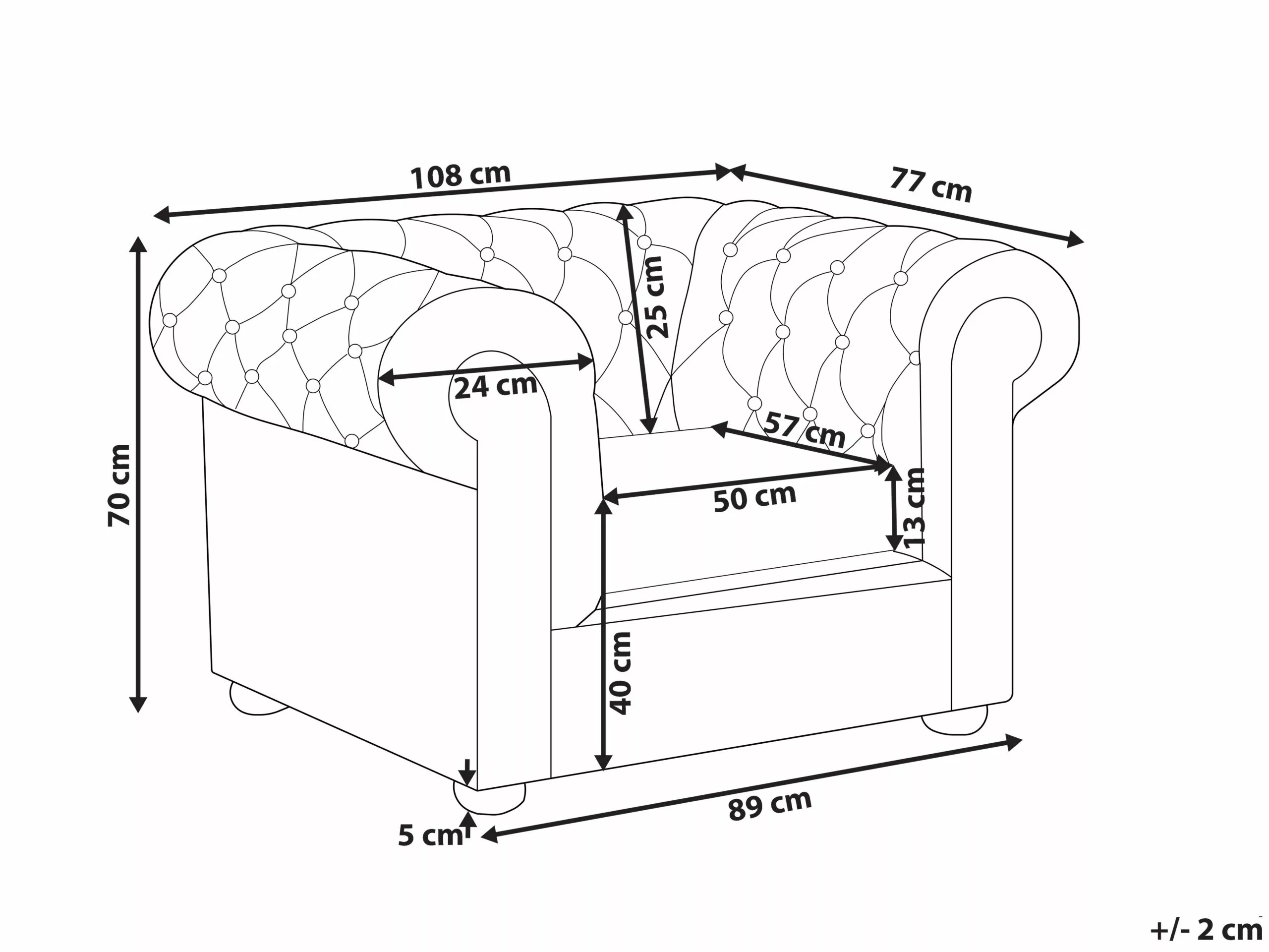 Beliani Sillón En Piel Color Marrón CHESTERFIELD - Imagen 9