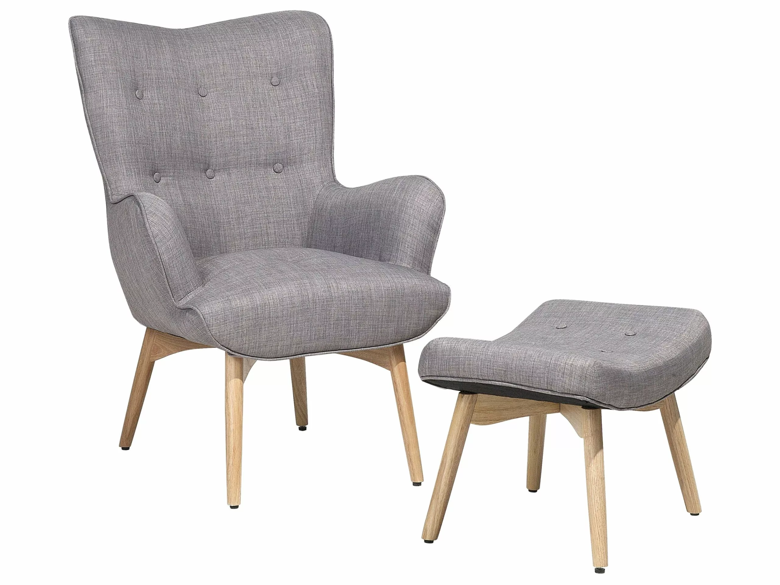 Beliani Sillón Tapizado Con Reposapiés Gris Claro VEJLE 1 Beliani Sillón Tapizado Con Reposapiés Gris Claro VEJLE