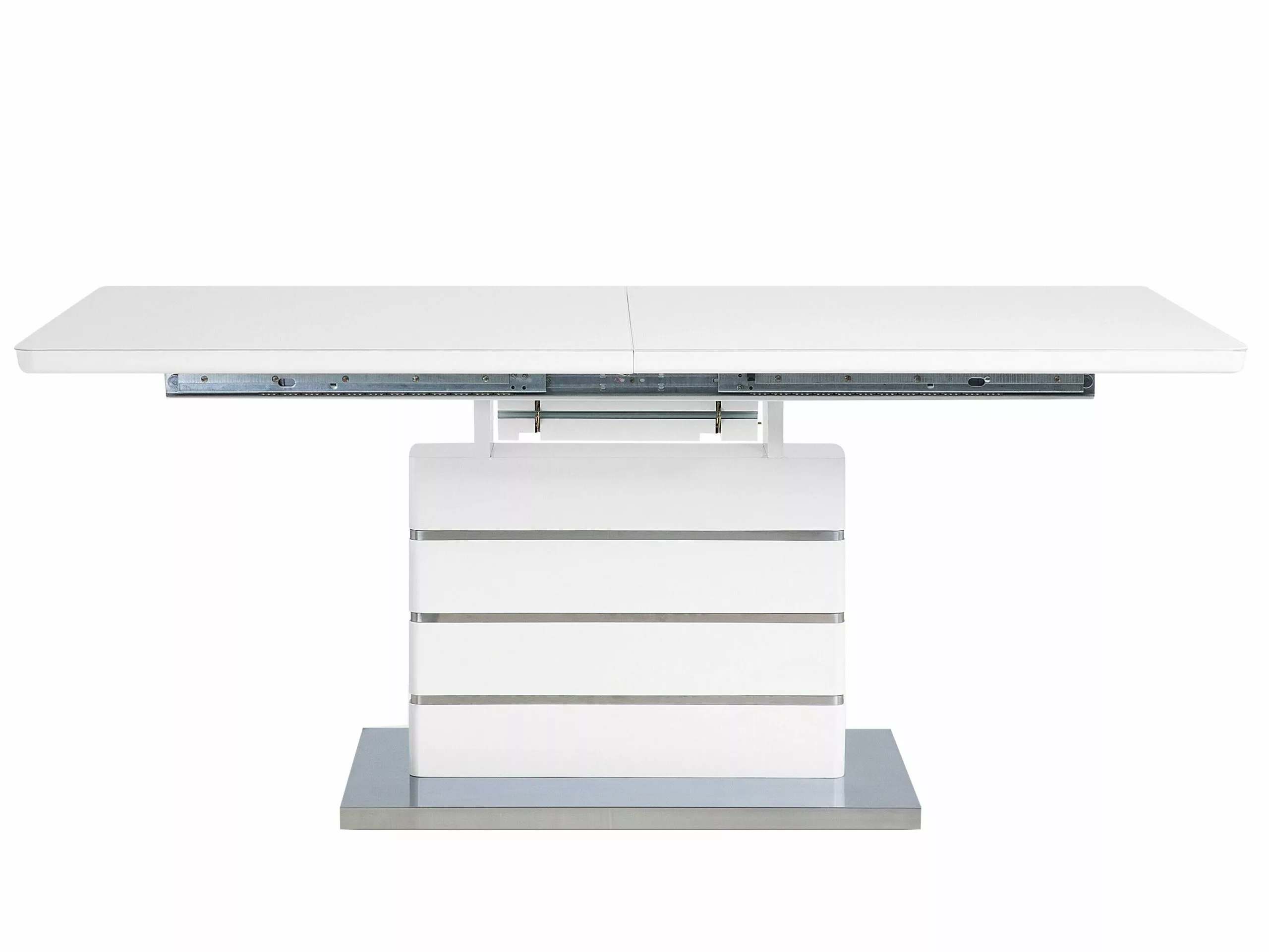 Beliani Mesa De Comedor Extensible De Vidrio Blanco/plateado 180/220 X 90 Cm HAMLER - Imagen 6