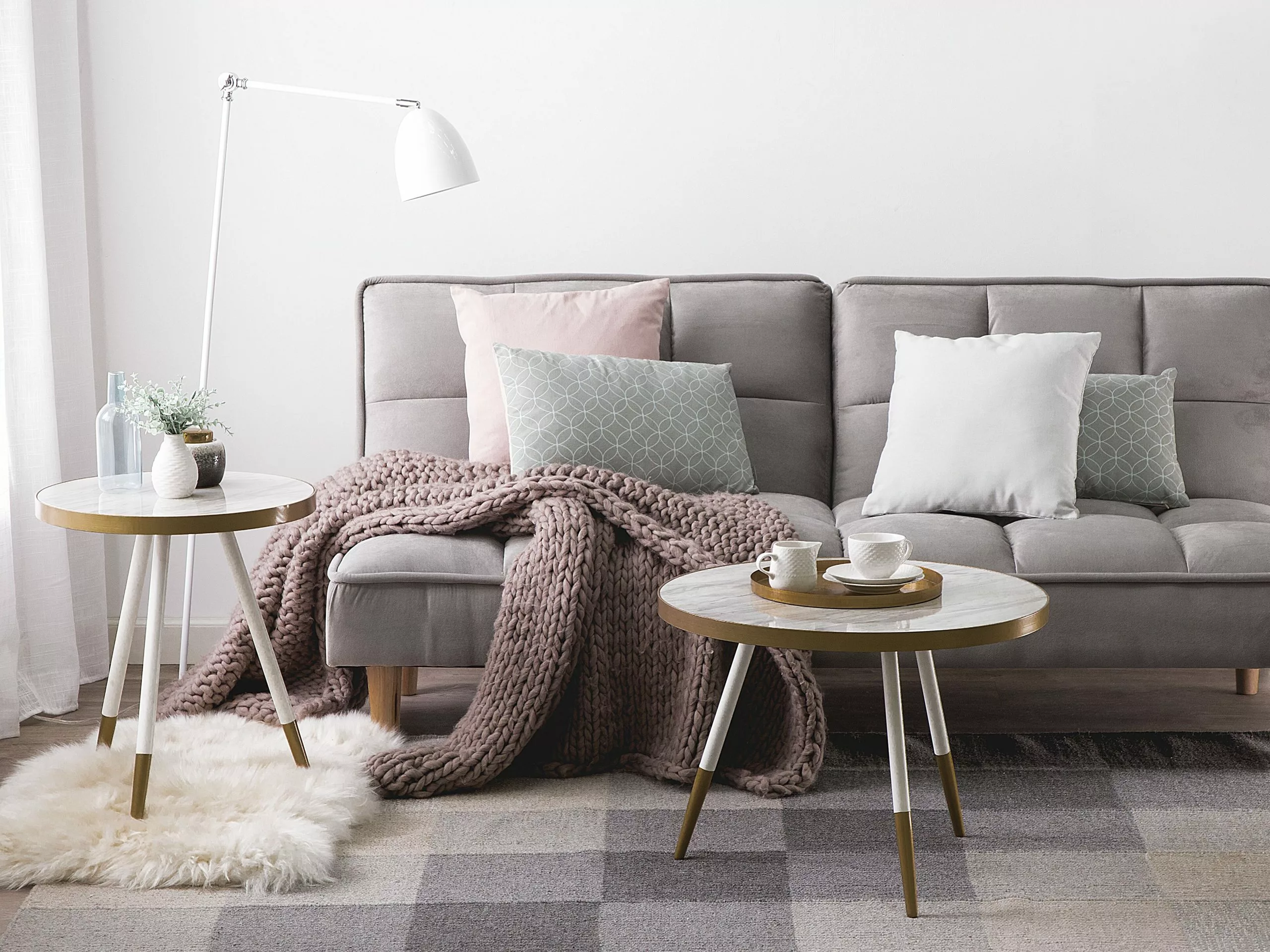 Beliani Mesa De Centro Blanco/dorado ⌀ 61 Cm RAMONA - Imagen 2