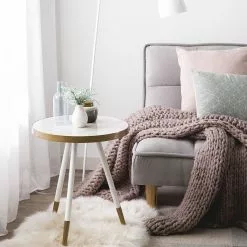 Beliani Mesa Auxiliar Blanco/dorado ⌀ 44 Cm RAMONA 14 Beliani Mesa Auxiliar Blanco/dorado ⌀ 44 Cm RAMONA -Sillones Ventas undef src sa picid 705784 type whitesh image scaled