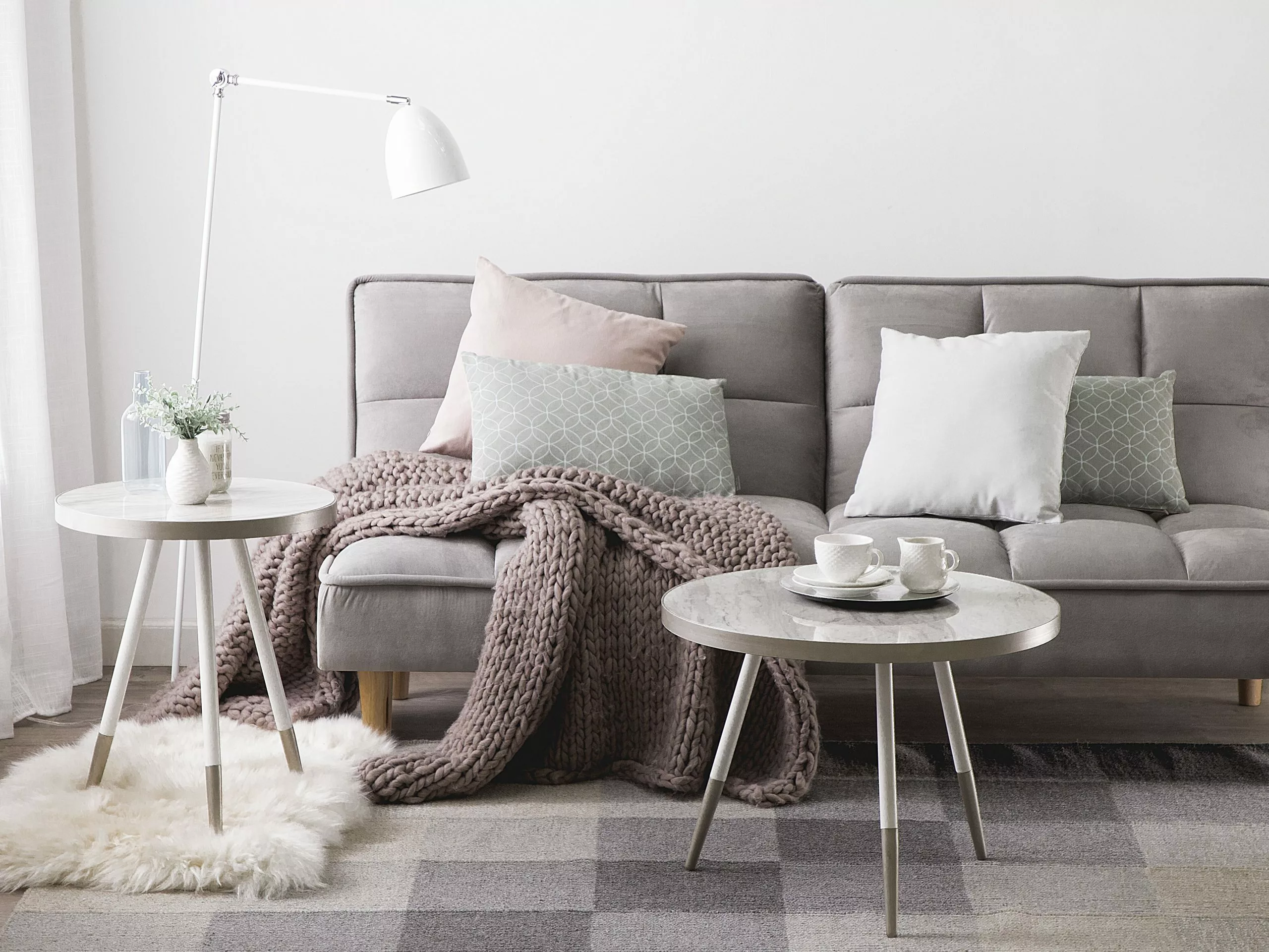 Beliani Mesa Auxiliar Blanco/plateado ⌀ 44 Cm RAMONA - Imagen 2