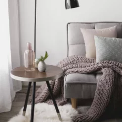 Beliani Mesa Auxiliar Madera Oscura/negro/plateado ⌀ 44 Cm RAMONA -Sillones Ventas undef src sa picid 705808 type whitesh image scaled