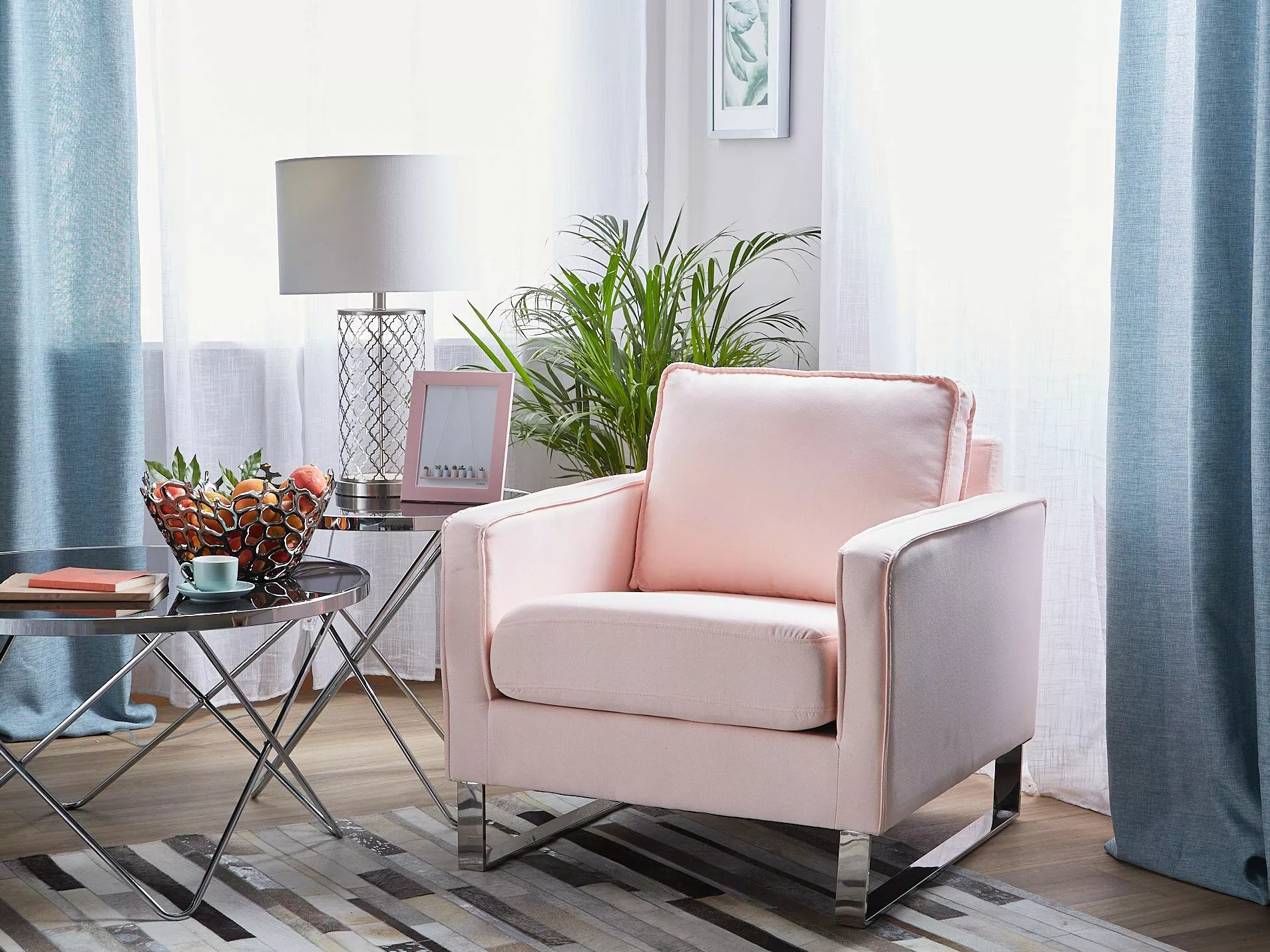 Beliani Sillón De Poliéster Rosa/plateado VIND 2 Beliani Sillón De Poliéster Rosa/plateado VIND - Imagen 2