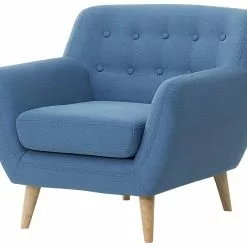Beliani Sillón De Poliéster Azul/madera Clara MOTALA -Sillones Ventas undef src sa picid 707758 type whitesh image scaled