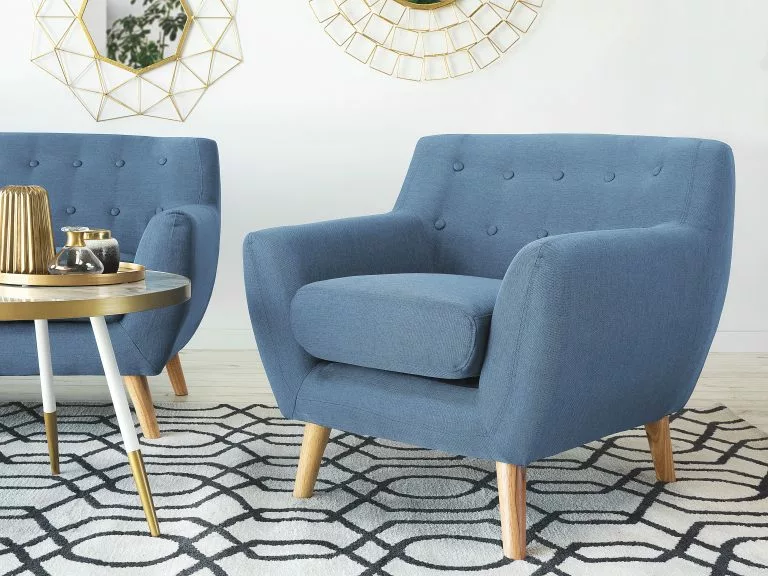 Beliani Sillón De Poliéster Azul/madera Clara MOTALA - Imagen 2