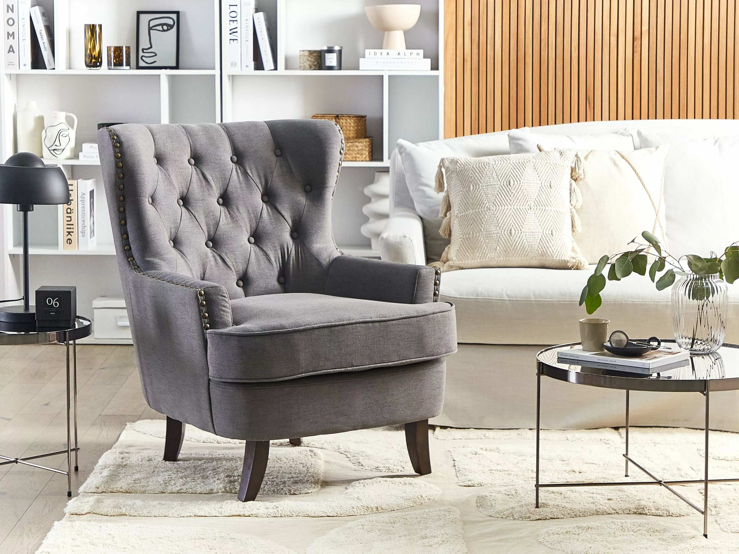 Beliani Sillón Tapizado Gris Oscuro VIBORG II - Imagen 2