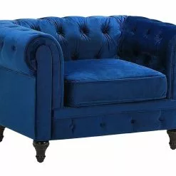 Beliani Sillón De Terciopelo Azul CHESTERFIELD
