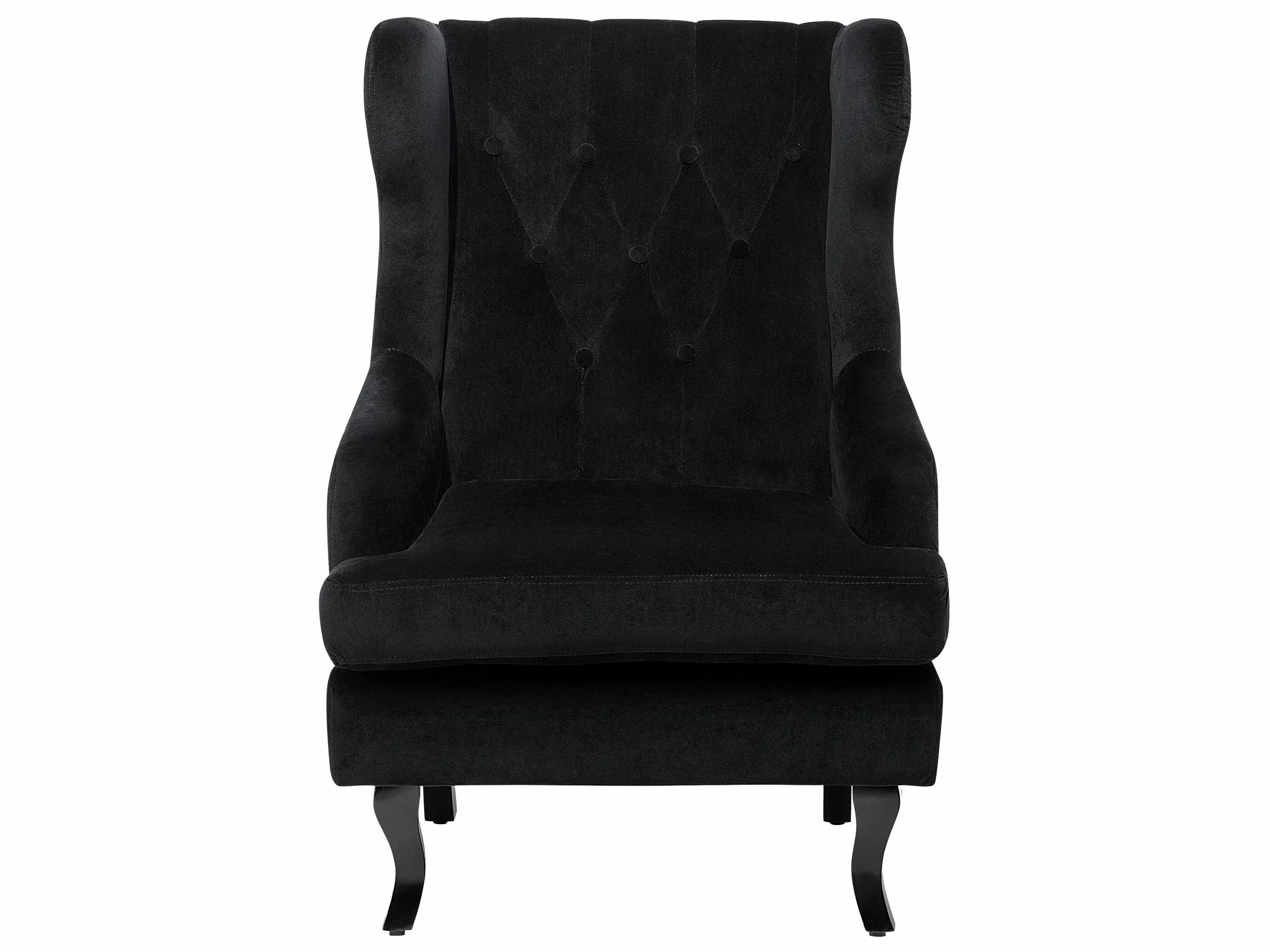 Beliani Sillón De Terciopelo Negro/madera Oscura ALTA 3 Beliani Sillón De Terciopelo Negro/madera Oscura ALTA - Imagen 3