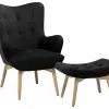 Beliani Sillón De Terciopelo Negro Con Reposapiés VEJLE