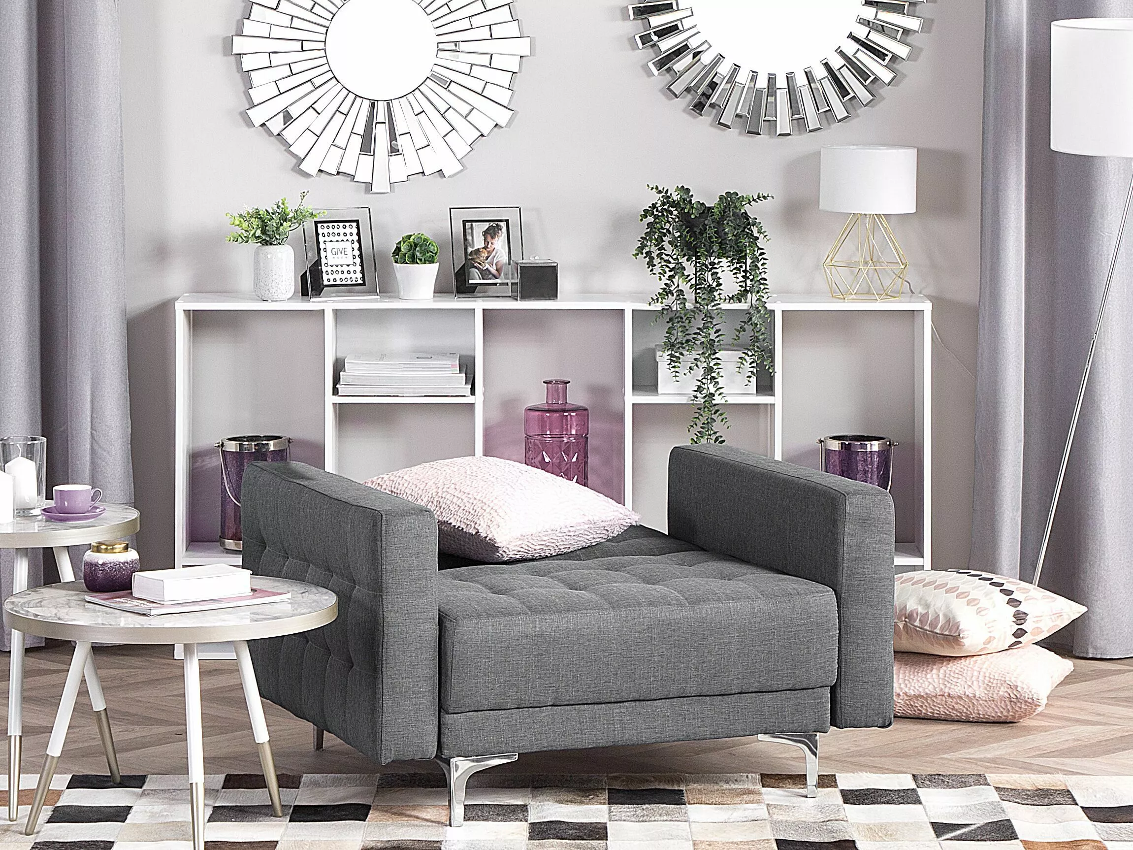 Beliani Sillón Tapizado Gris Claro ABERDEEN - Imagen 4