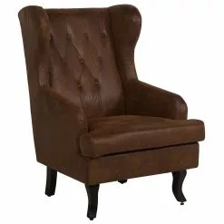 Beliani Sillón De Piel Sintética Marrón/madera Oscura ALTA