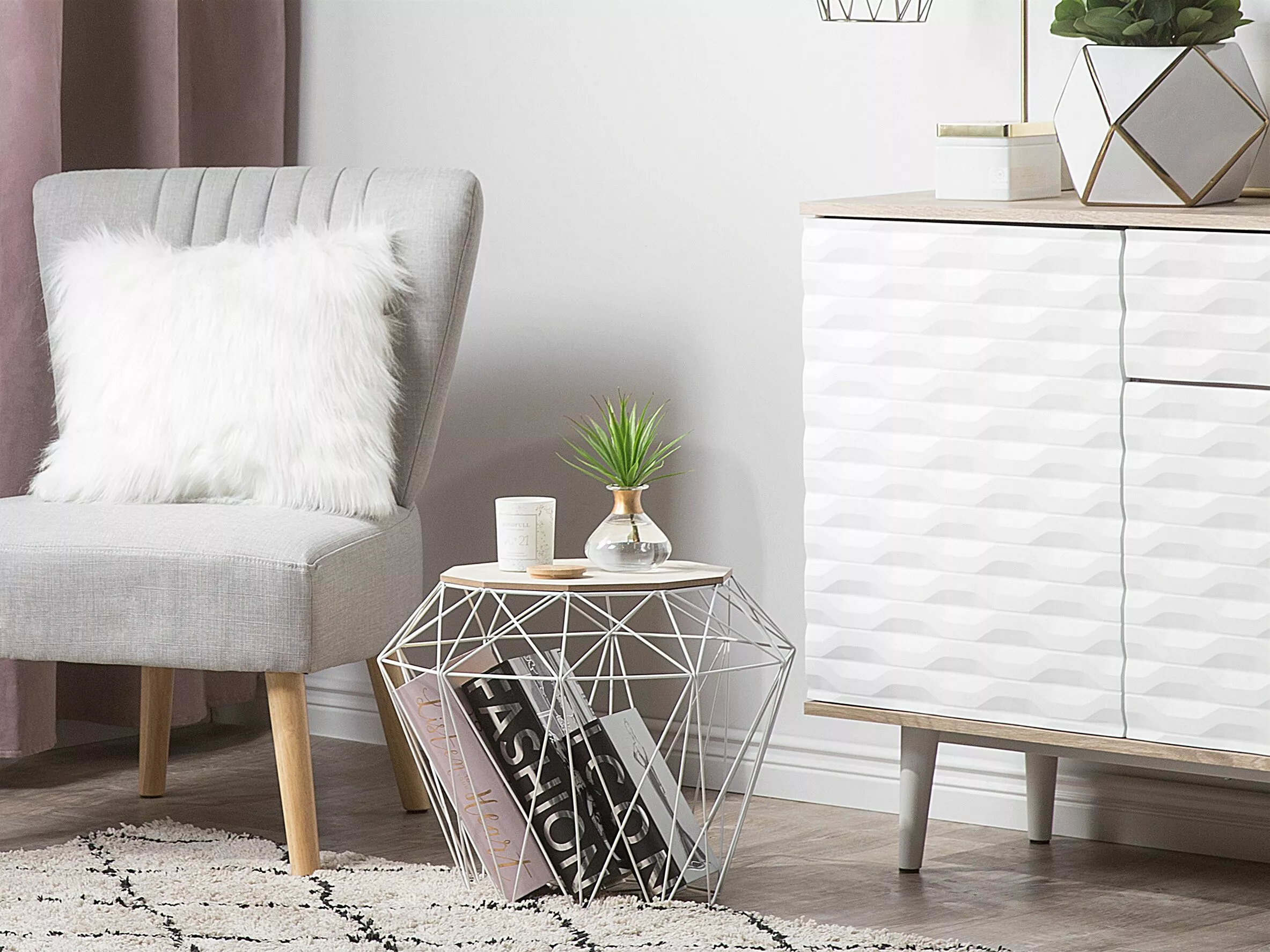 Beliani Mesa Auxiliar Madera Clara/blanco 43 Cm ELIDA - Imagen 2