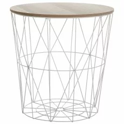 Beliani Mesa De Centro Blanco/madera Clara ⌀ 40 Cm LANARK -Sillones Ventas undef src sa picid 721387 type whitesh image scaled