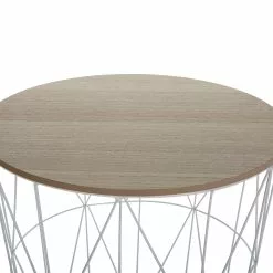 Beliani Mesa De Centro Blanco/madera Clara ⌀ 40 Cm LANARK -Sillones Ventas undef src sa picid 721388 type whitesh image scaled