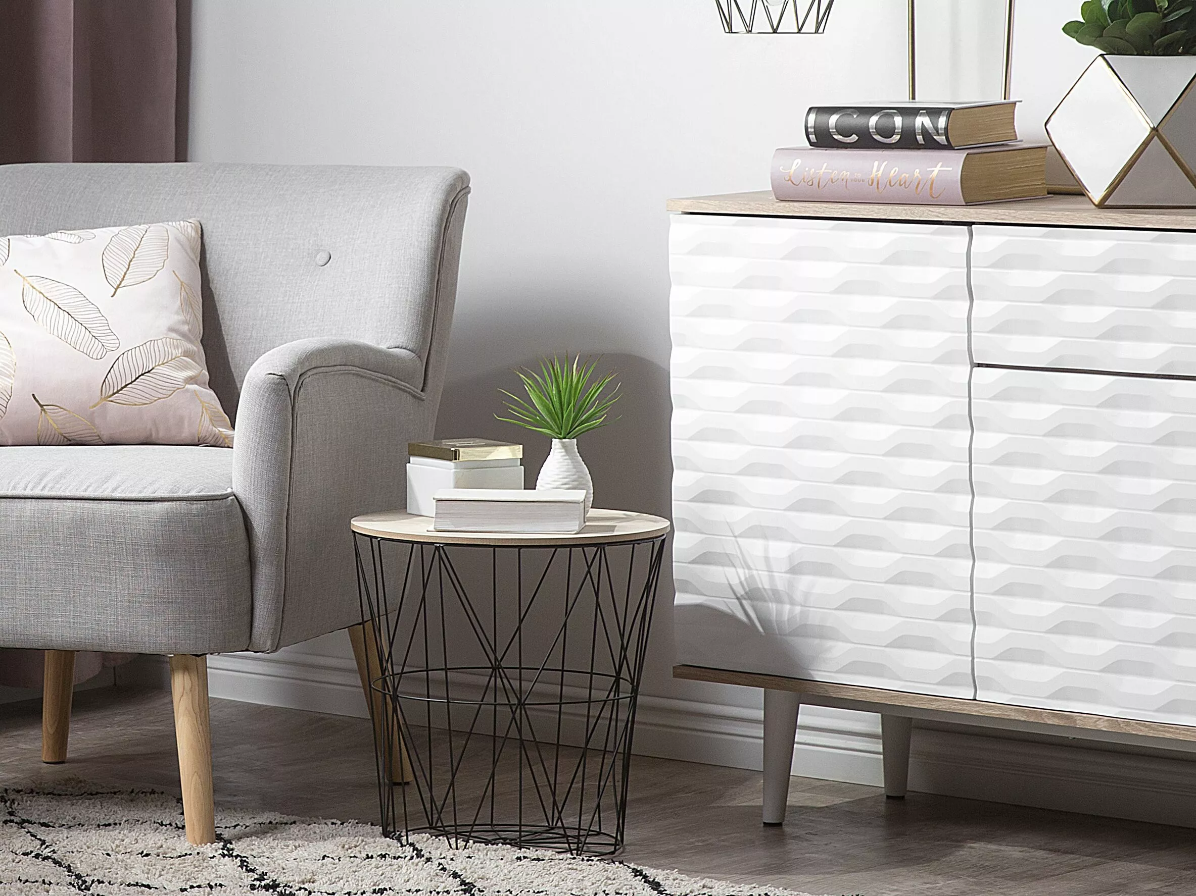 Beliani Mesa Auxiliar Negro/madera Clara ⌀ 40 Cm LANARK - Imagen 2