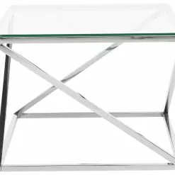 Beliani Mesa De Centro De Vidrio Transparente/plateado 60 X 60 Cm BEVERLY -Sillones Ventas undef src sa picid 733159 type whitesh image scaled