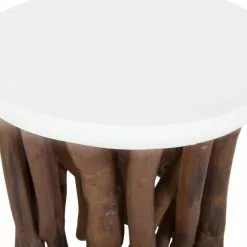 Beliani Mesa Auxiliar Blanco/madera Oscura ⌀ 40 Cm HOUMA -Sillones Ventas undef src sa picid 735995 type whitesh image scaled