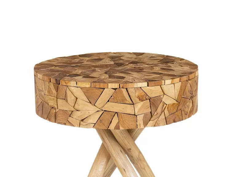 Beliani Mesa Auxiliar De Madera De Teca Clara ⌀ 50 Cm THORSBY 3 Beliani Mesa Auxiliar De Madera De Teca Clara ⌀ 50 Cm THORSBY - Imagen 3