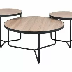 Beliani Conjunto De 3 Mesas De Centro Madera Clara/negro MELODY