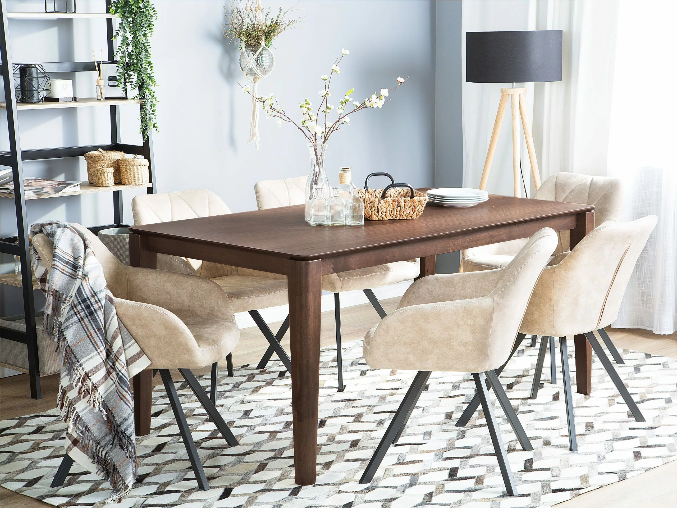 Beliani Mesa De Comedor Madera Oscura 160 X 90 Cm LOTTIE - Imagen 7