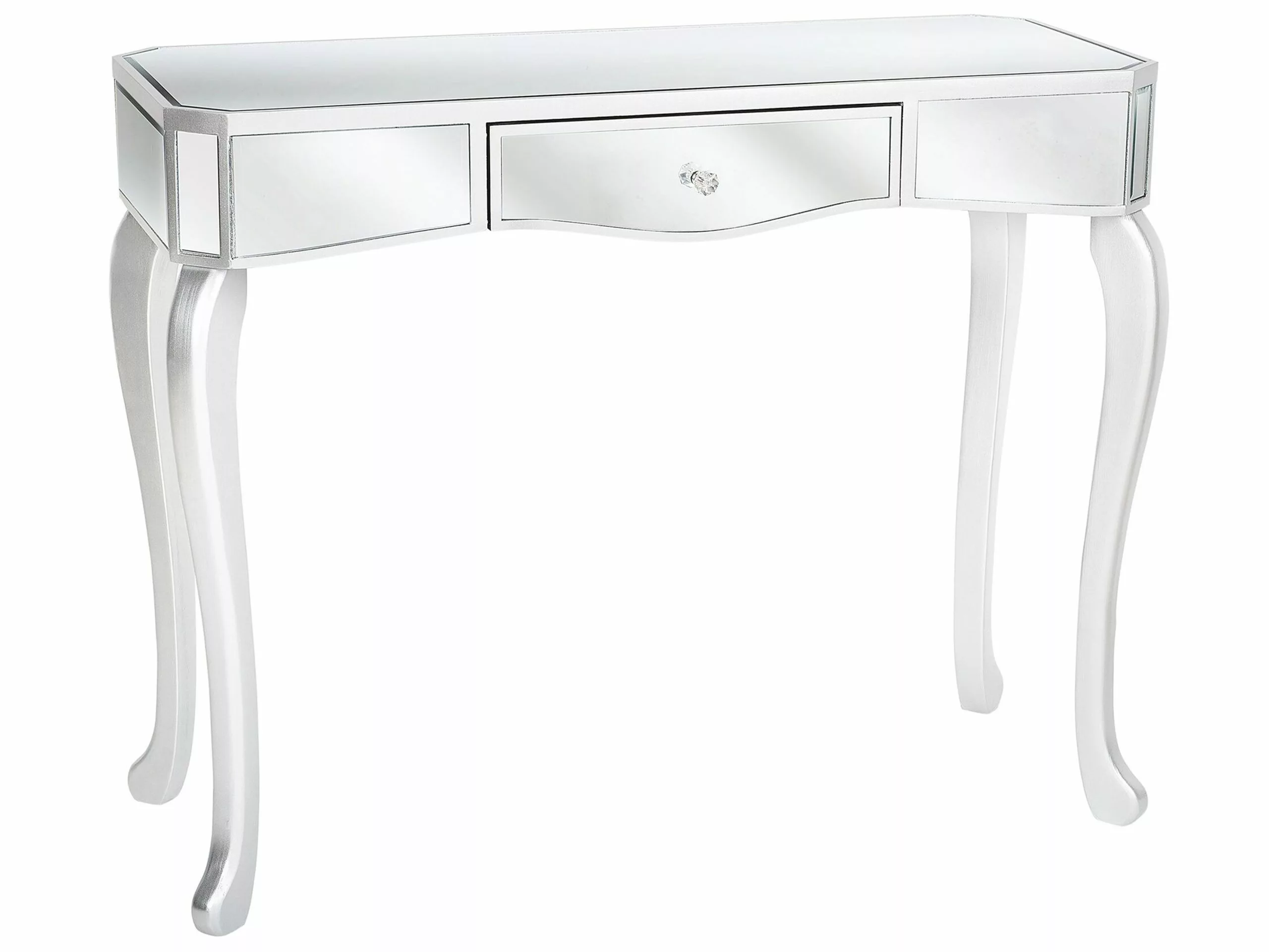 Beliani Consola De Vidrio Plateado 96 X 40 Cm CARCASSONNE 1 Beliani Consola De Vidrio Plateado 96 X 40 Cm CARCASSONNE