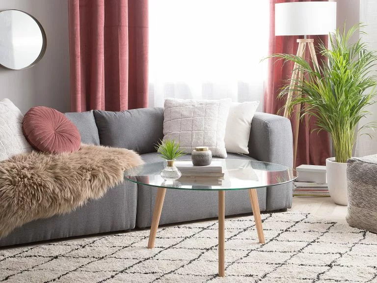 Beliani Mesa De Centro De Vidrio Madera Clara ⌀ 90 Cm MINNESOTA 2 Beliani Mesa De Centro De Vidrio Madera Clara ⌀ 90 Cm MINNESOTA - Imagen 2