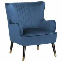 Beliani Sillón De Terciopelo Azul VARBERG