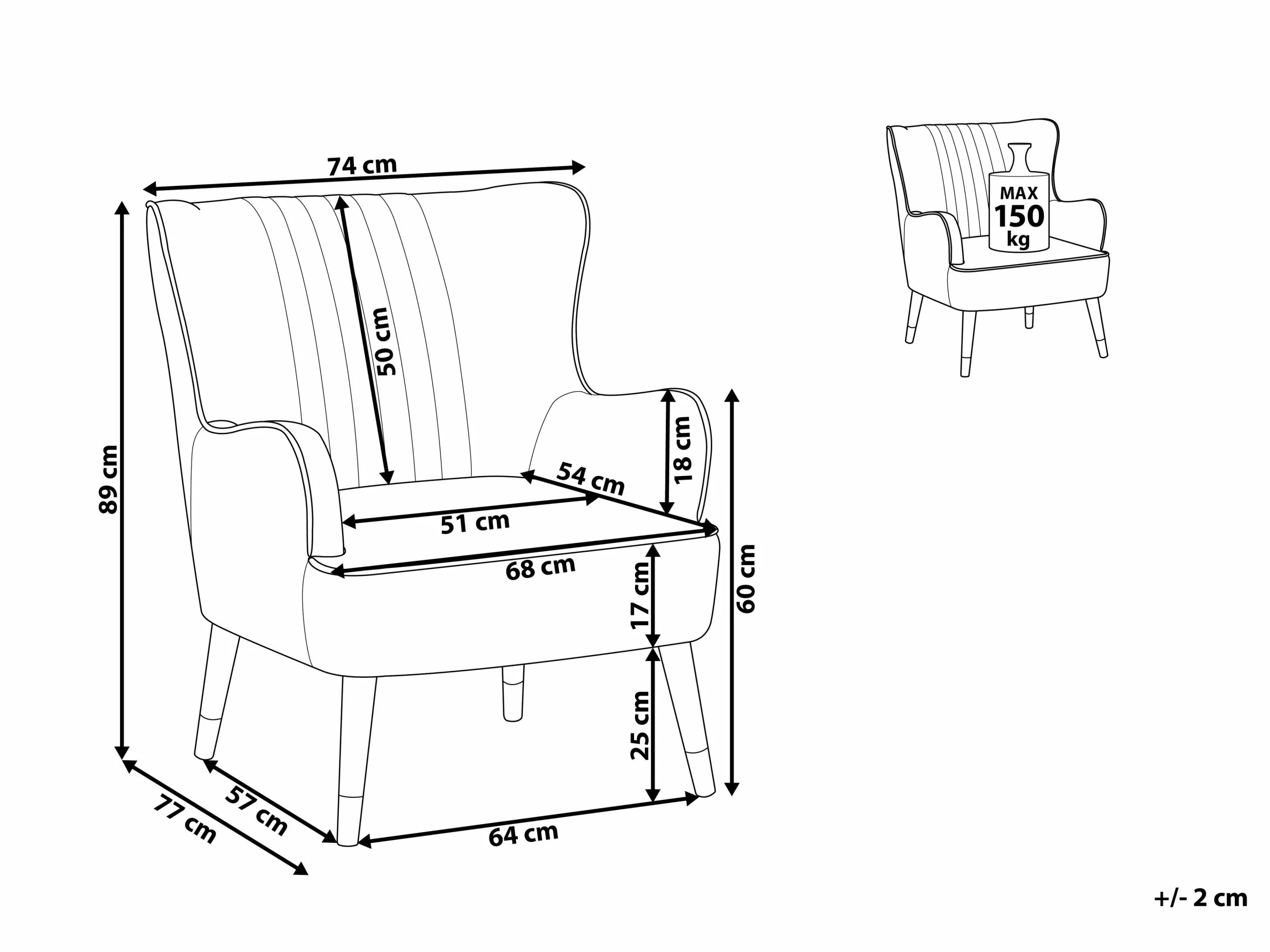Beliani Sillón De Terciopelo Azul VARBERG - Imagen 7