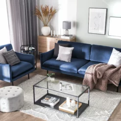 Beliani Sillón De Terciopelo Azul Oscuro VINTERBRO -Sillones Ventas undef src sa picid 749608 type color image scaled