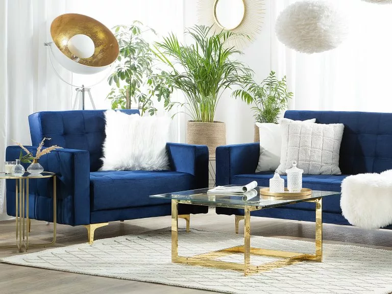 Beliani Sillón De Terciopelo Azul Marino/dorado ABERDEEN 2 Beliani Sillón De Terciopelo Azul Marino/dorado ABERDEEN - Imagen 2