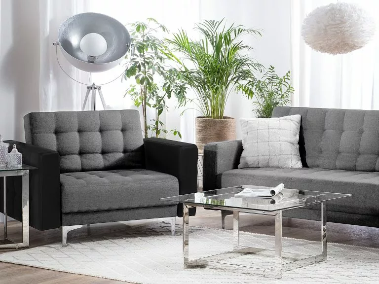 Beliani Sillón Tapizado Gris Claro/negro ABERDEEN - Imagen 2