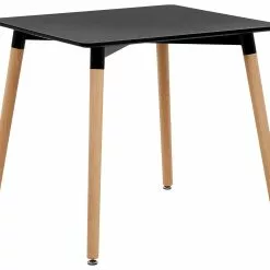 Beliani Mesa De Comedor Negro/madera Clara/plateado 80 X 80 Cm BUSTO