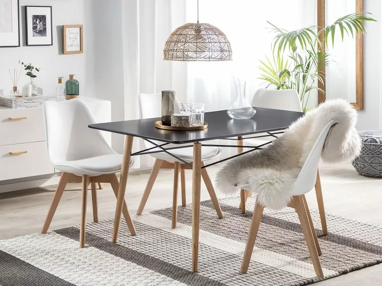 Beliani Mesa De Comedor Negro/madera Clara 140 X 80 Cm BIONDI - Imagen 2