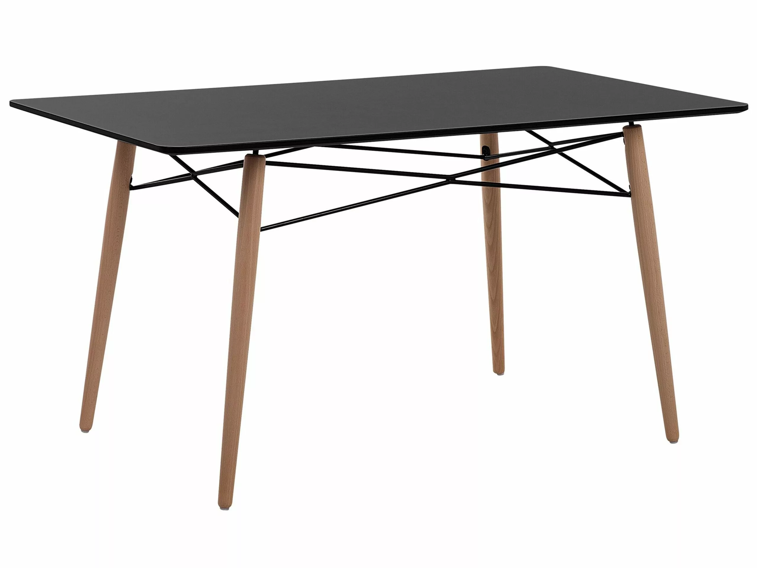 Beliani Mesa De Comedor Negro/madera Clara 140 X 80 Cm BIONDI
