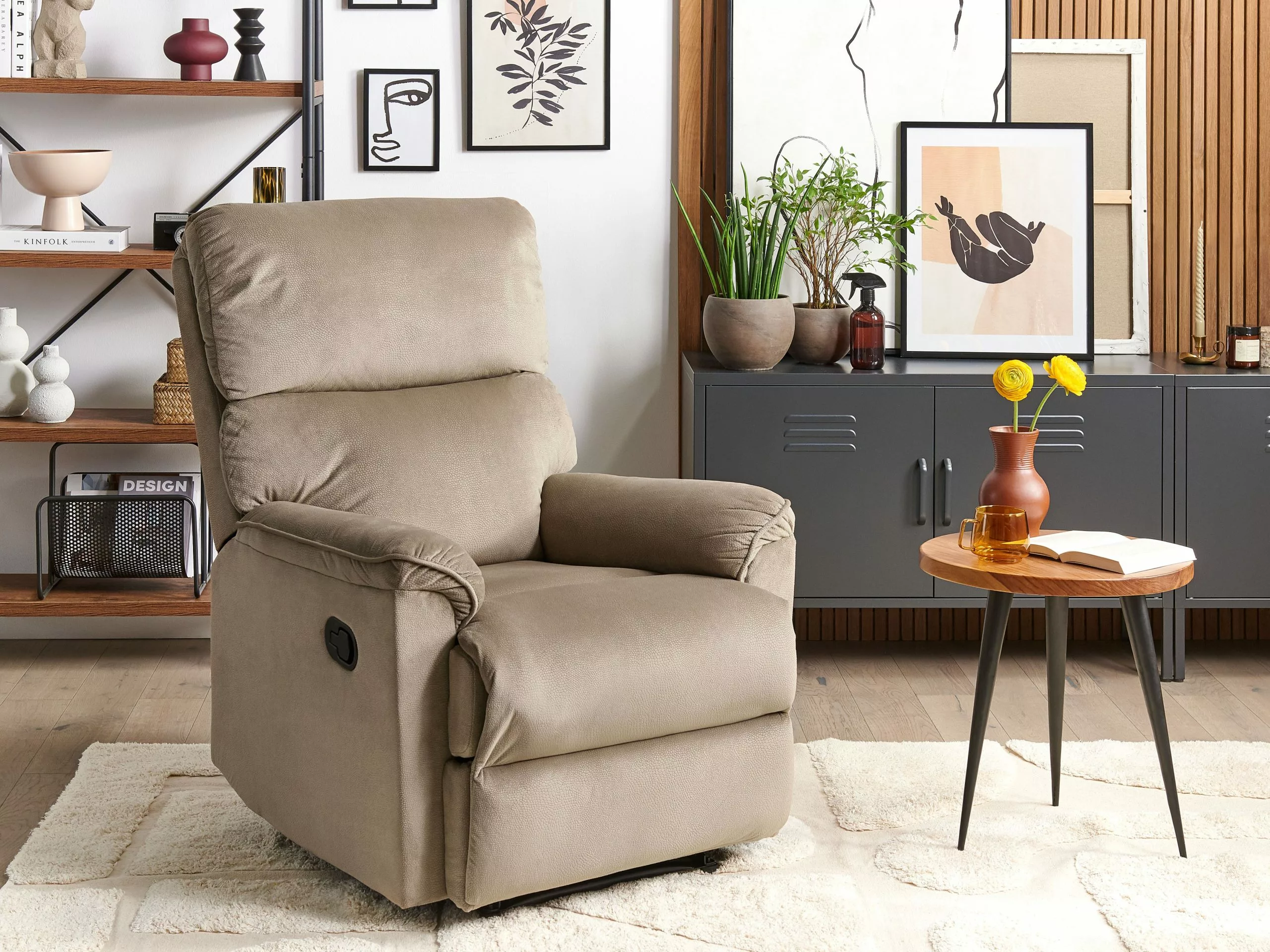 Beliani Sillón Tapizado Marrón Claro EVERTON - Imagen 2