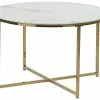 Beliani Mesa De Centro De Vidrio Templado Blanco/dorado ⌀ 70 Cm QUINCY