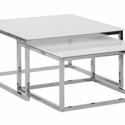 Beliani Conjunto De 2 Mesas De Centro De Vidrio Templado Blanco/plateado BREA