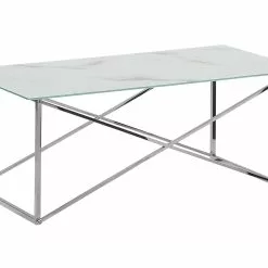 Beliani Mesa De Centro De Vidrio Templado Efecto Mármol Blanco/plateado 100 X 50 Cm EMPORIA