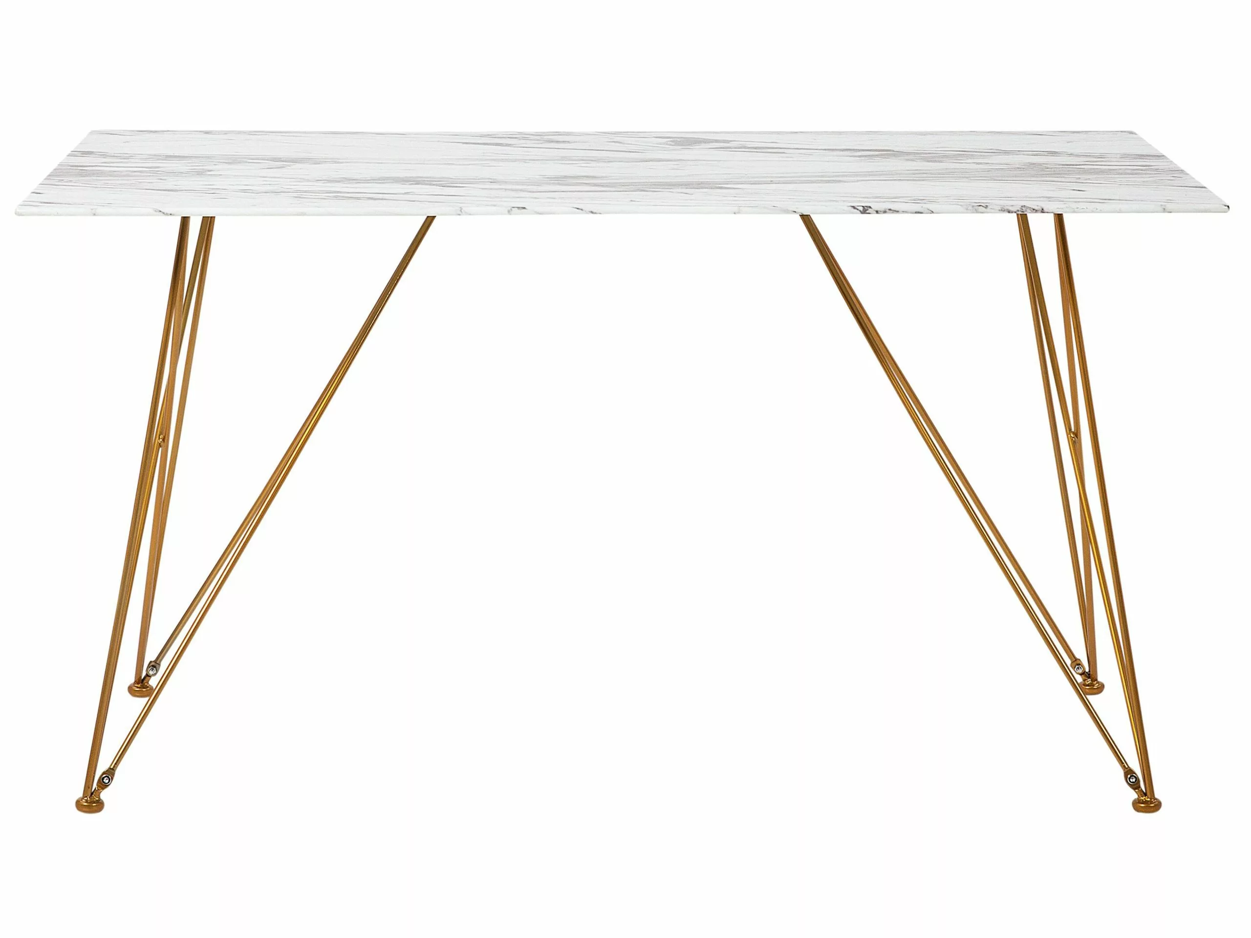 Beliani Mesa De Comedor De Vidrio Templado Blanco/gris/dorado 140 X 80 Cm KENTON - Imagen 6