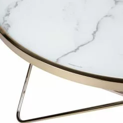 Beliani Mesa De Centro De Vidrio Templado Blanco/dorado ⌀ 80 Cm MERIDIAN II -Sillones Ventas undef src sa picid 758955 type whitesh image scaled