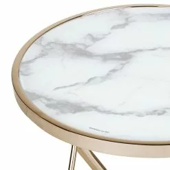 Beliani Mesa Auxiliar De Vidrio Templado Blanco/dorado ⌀ 50 Cm MERIDIAN II -Sillones Ventas undef src sa picid 758997 type whitesh image scaled